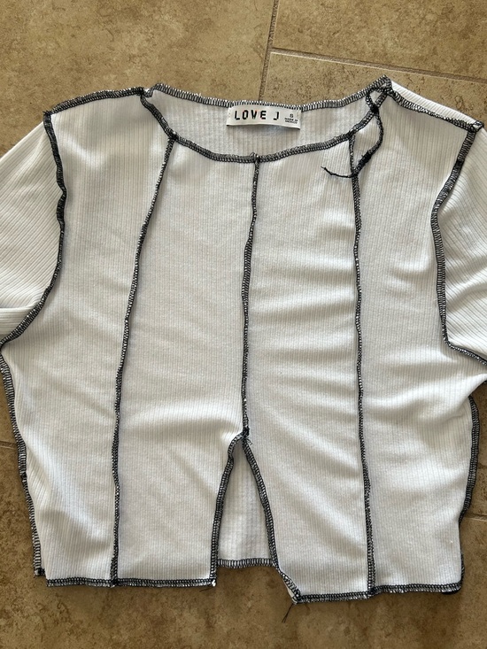 love J Tops - LOVE J White Cropped Ribbed Top with Black Contrast Seams